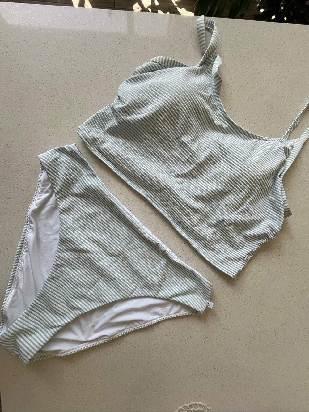 La Vie en Rose Aqua Striped Ribbed Bikini Set, size L